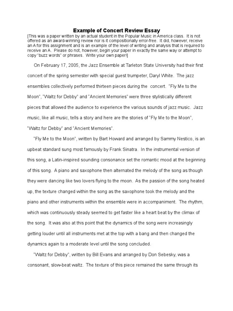 Example of Concert Review Essay Jazz Musicology