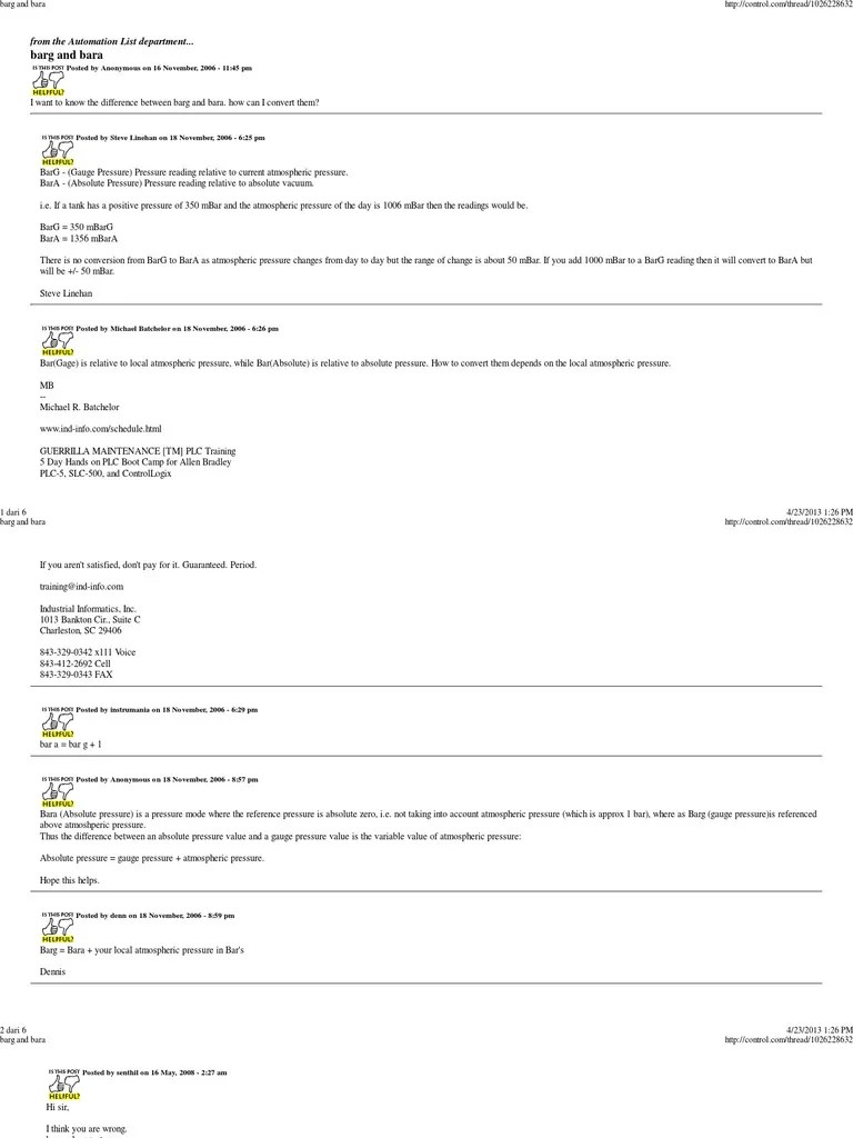 Barg and Bara Pressure Measurement Atmospheric Pressure
