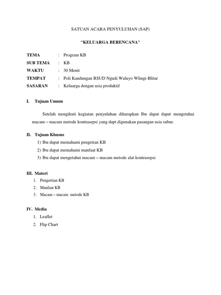 Satuan Acara Penyuluhan Keluarga Berencana | PDF