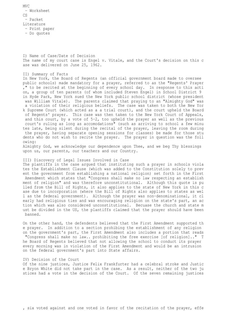 Engel Vs Vitale Court Case Description Download Free PDF