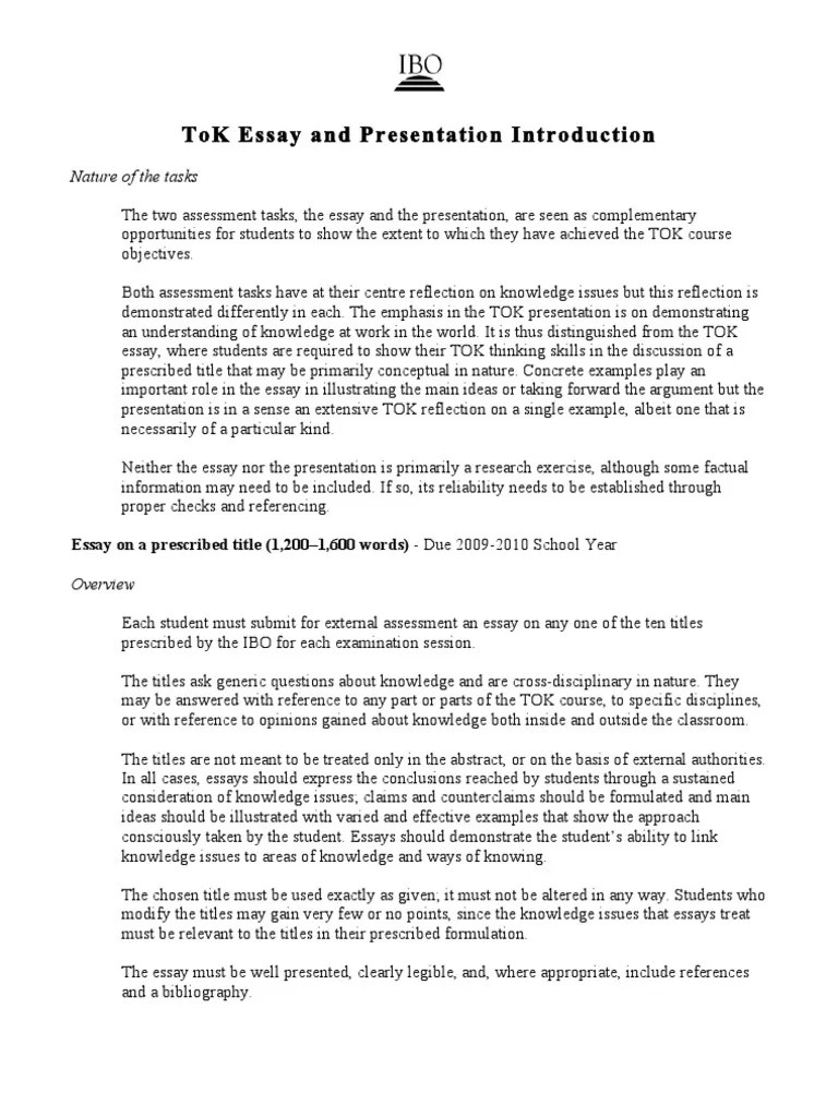 ToK Essay and Presentation Introduction Essays Knowledge