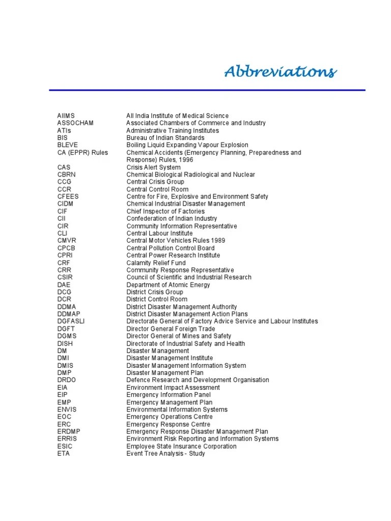 Final Abbreviations PDF Emergency Management Dangerous Goods