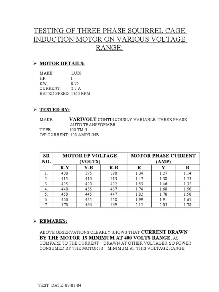 3 Phase Motor Test PDF