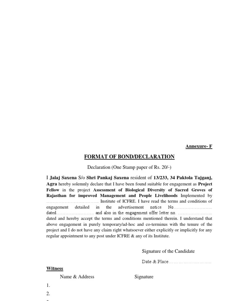 Format of Bond/Declaration AnnexureF PDF