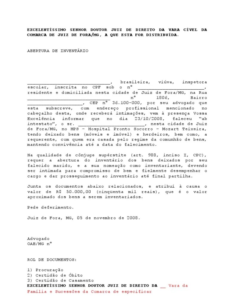 Modelo de Petição de abertura de inventário