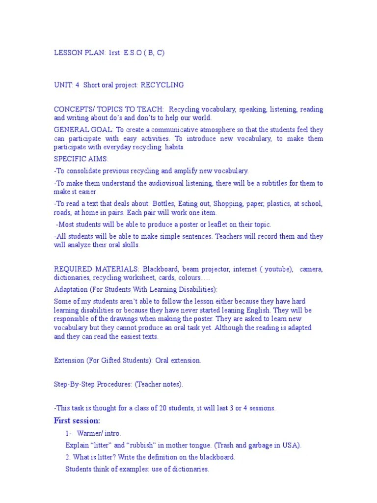 Lesson Plan, Recycling | Recycling | Lesson Plan