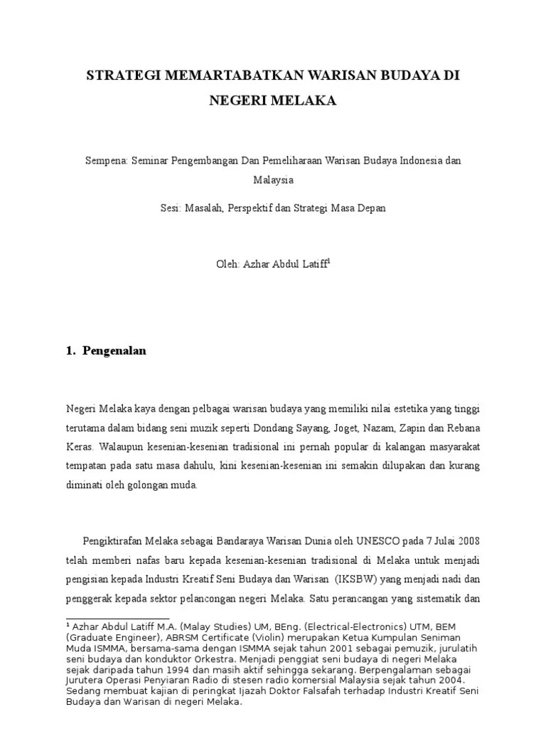 Karangan Cabaran Mengekalkan Warisan Budaya Pdf Kelestarian Dan