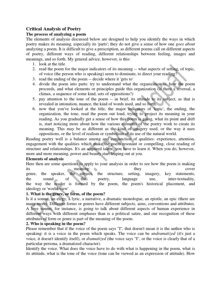 Critical Analysis of Poetry Narration Narrative