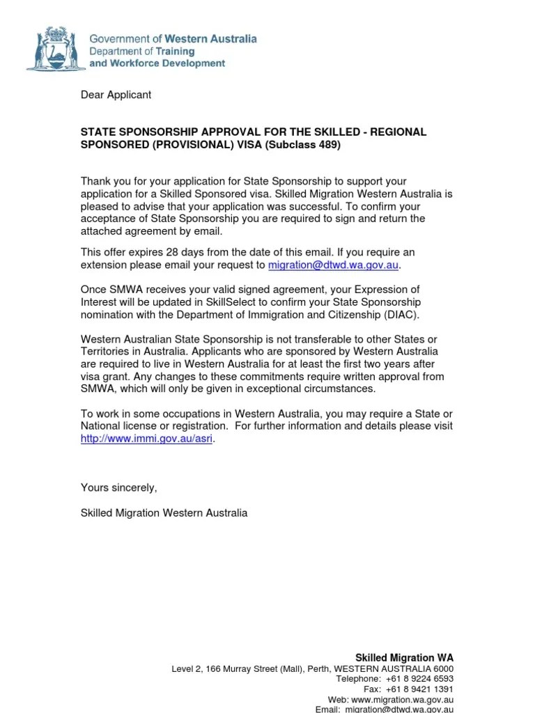 Visitors Visa Sponsorship Letter