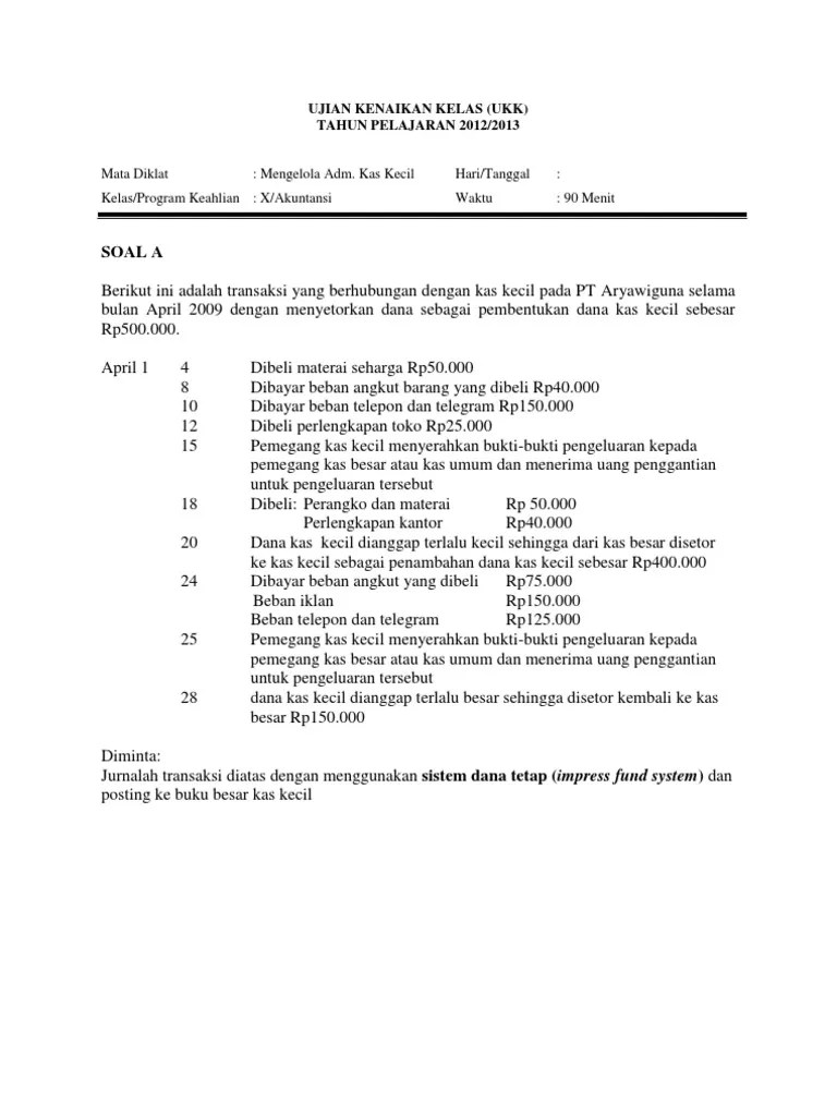 Soal Praktek Kas Kecil | PDF