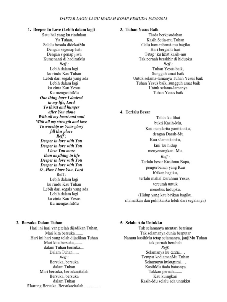 Daftar Lagu Ibadah Pemuda Gmim Kristus Manado | PDF