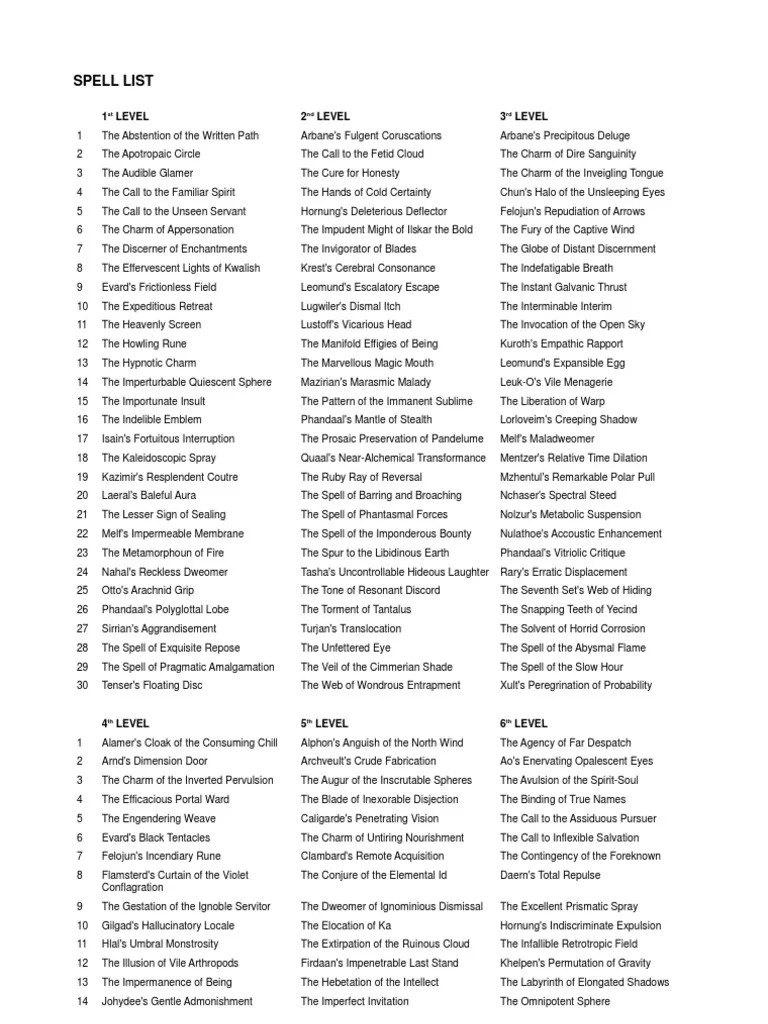 Dying Earth Spells Nature