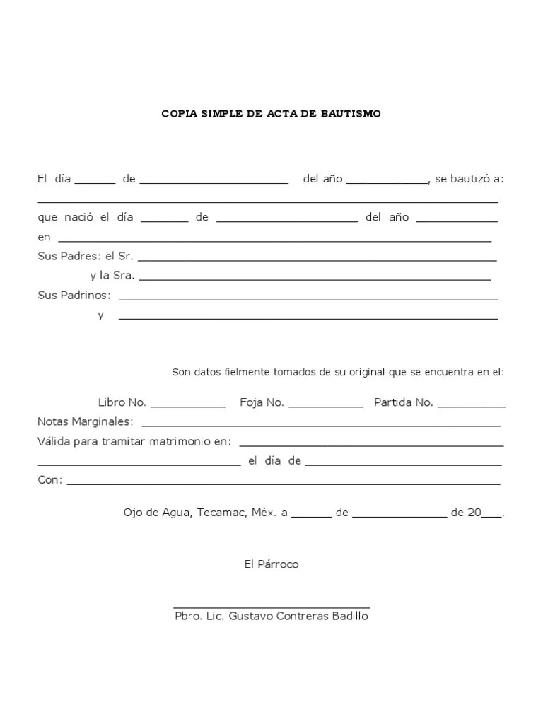 Acta de Baut. y Confir Bautismo Confirmación