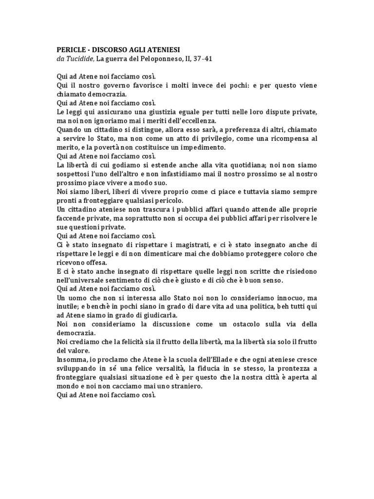 Discorso agli ateniesi di Pericle