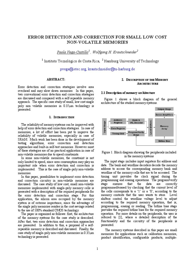 Error Detection and Correction For Small Low Cost NVMs PDF Computer