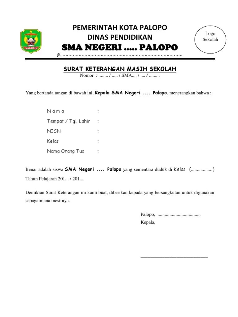 Contoh Surat Keterangan Masih Sekolah | PDF