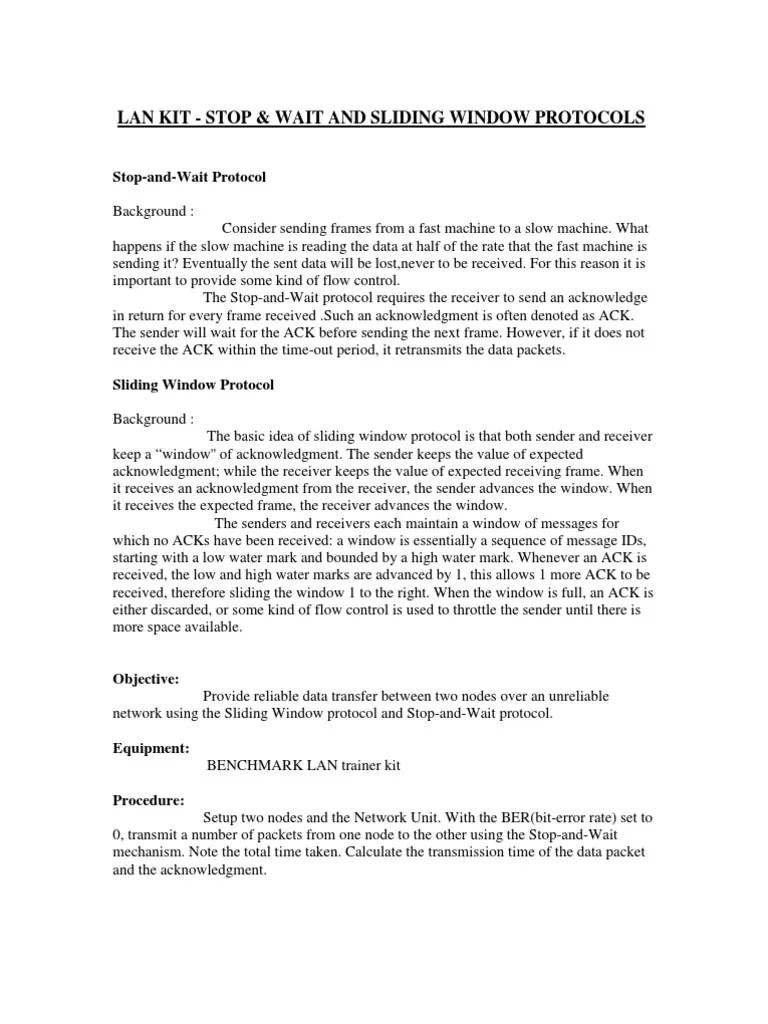 Stop and Wait & Sliding Window Protocol Transmission Control Protocol Network Architecture