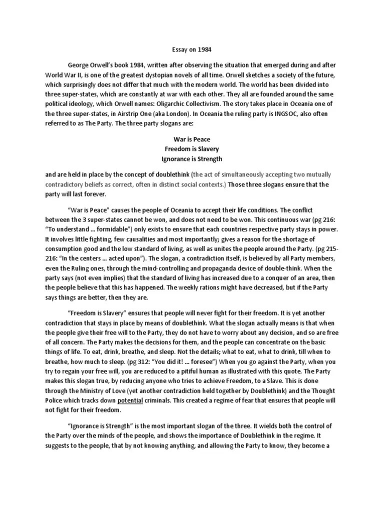 Essay on 1984 Politics Truth