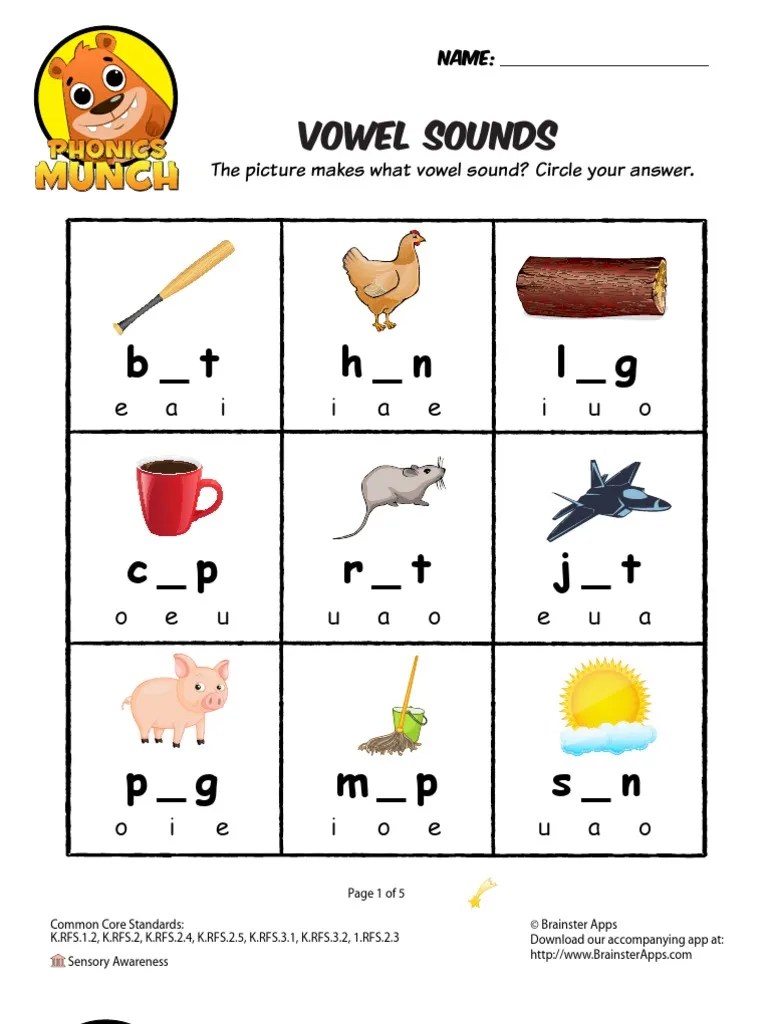 Vowel Sounds Phonics Worksheet PDF