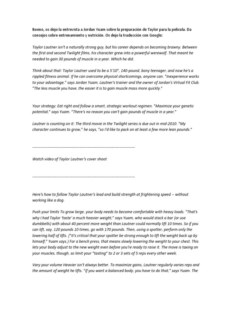 Taylor Lautner Workout.docx Weight Training Physical Exercise