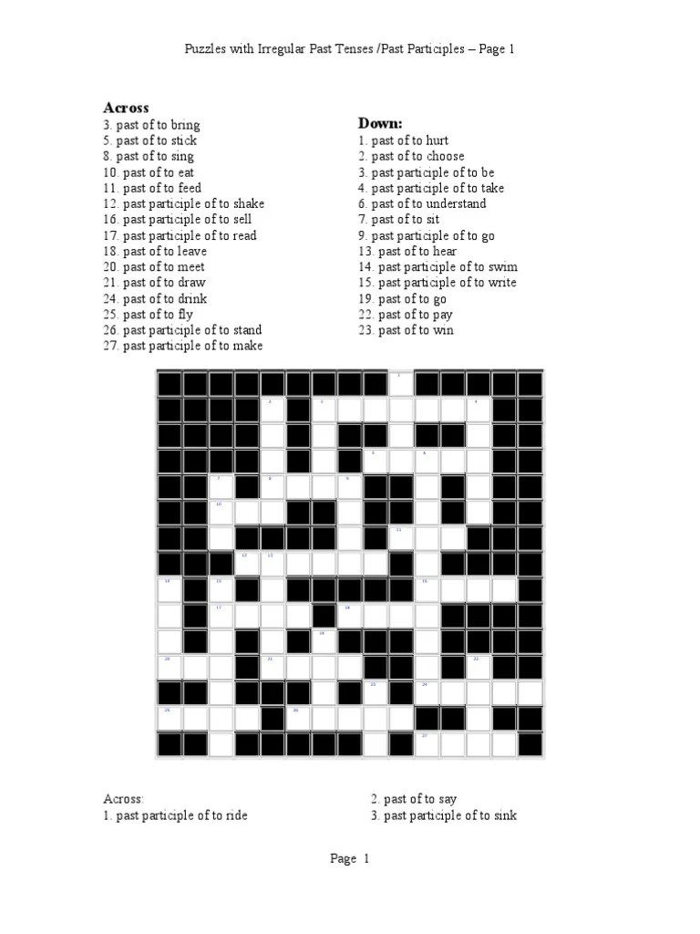 Crossword Puzzle With Irregular Verbs | Pdf