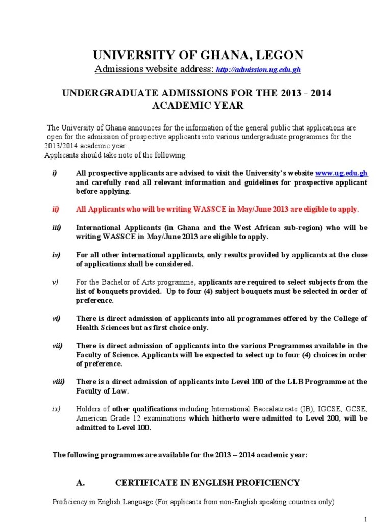 Requirements Legon Bachelor's Degree University And College Admission