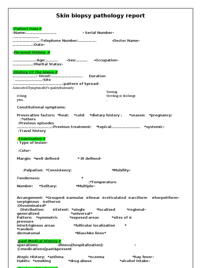 skin biopsy pathology report