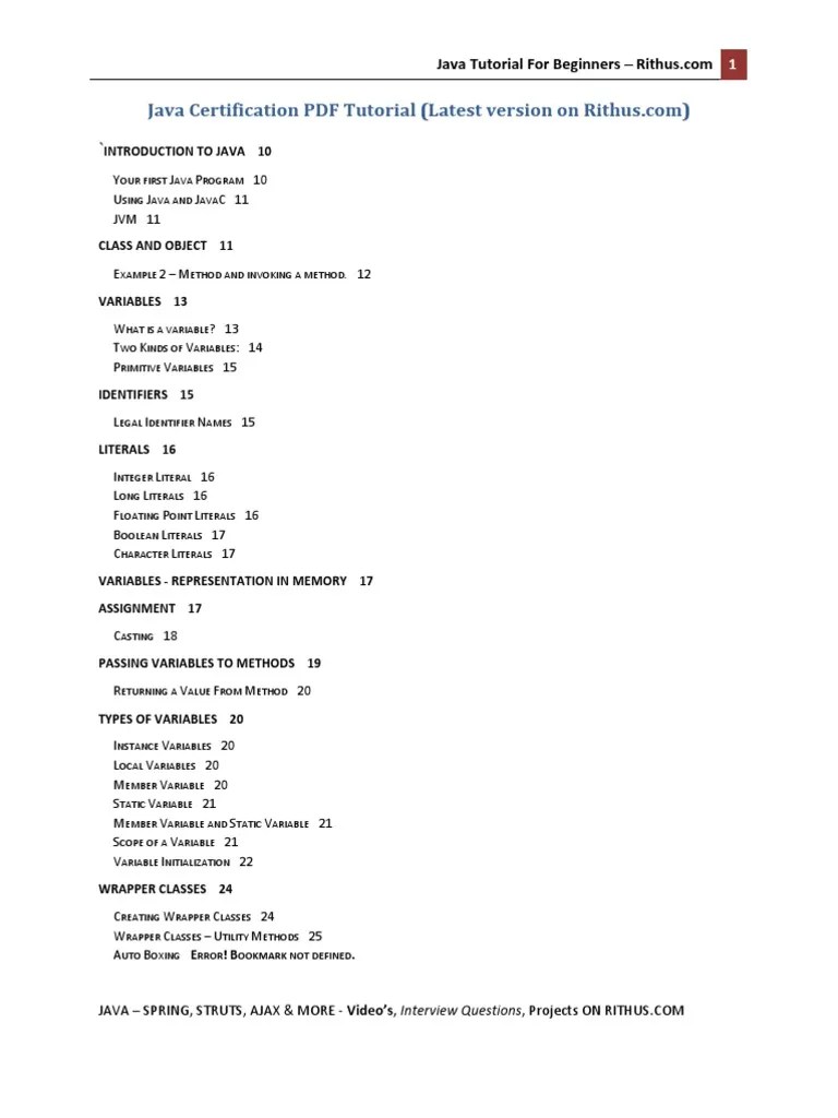 Java Tutorial for Beginners PDF Method Programming) Class