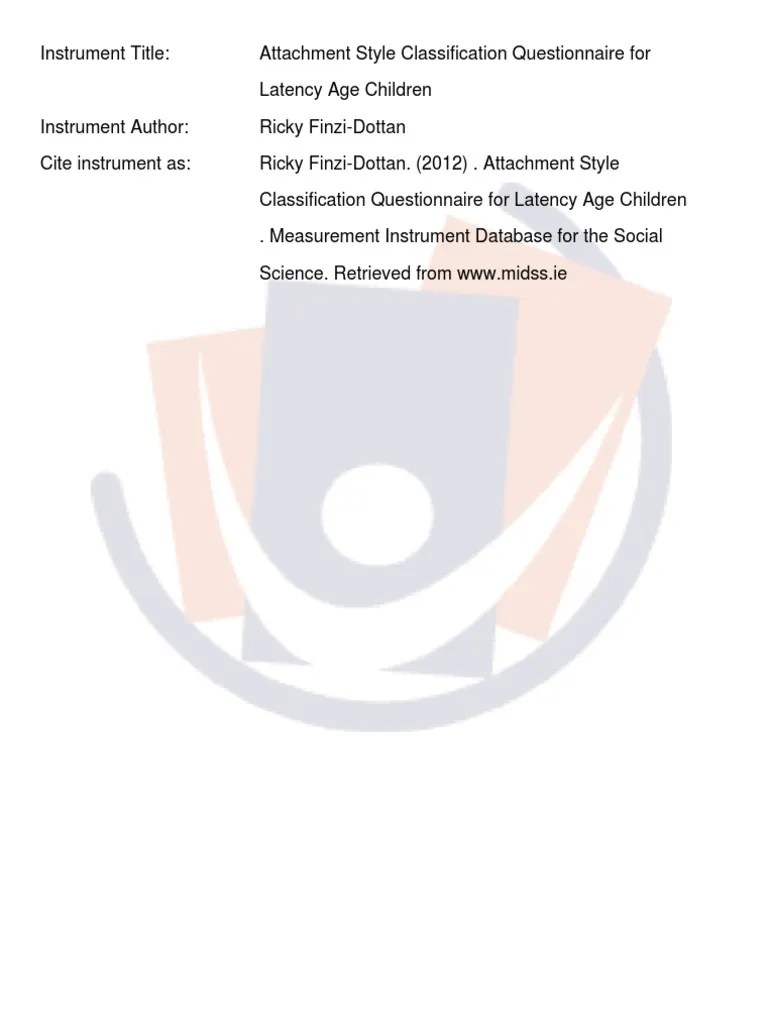 Attachment Style Questionnaire PDF Attachment Theory Questionnaire