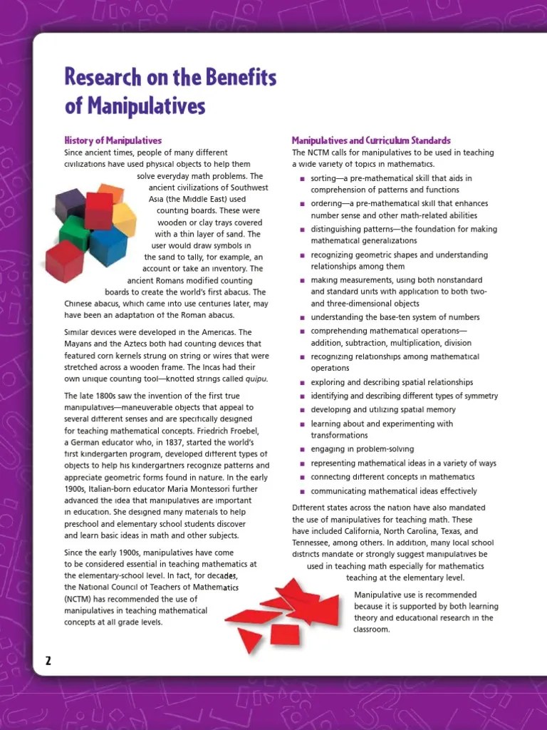 Benefits of Manipulatives National Council Of Teachers Of Mathematics Concept