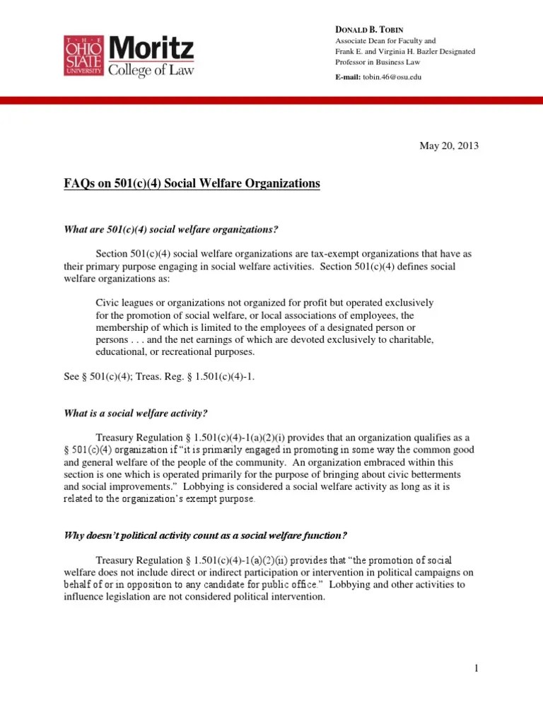 FAQS on 501c4's 501(C) Organization Internal Revenue Service