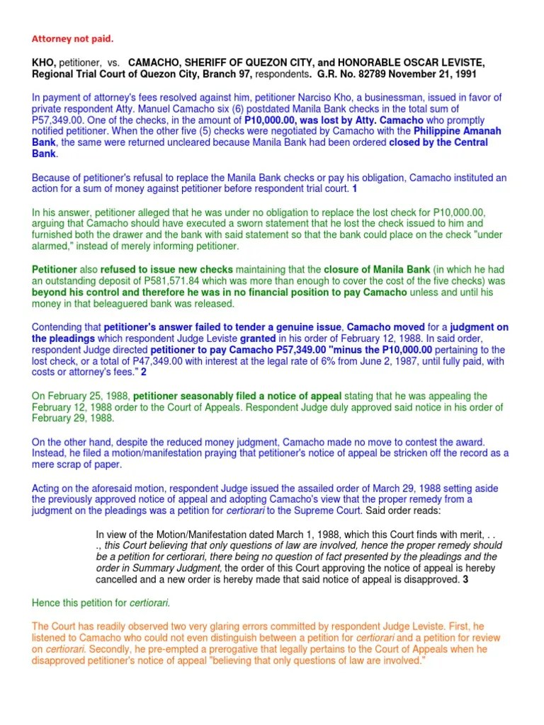 Summary of Appeal Cases PDF Certiorari Lawsuit