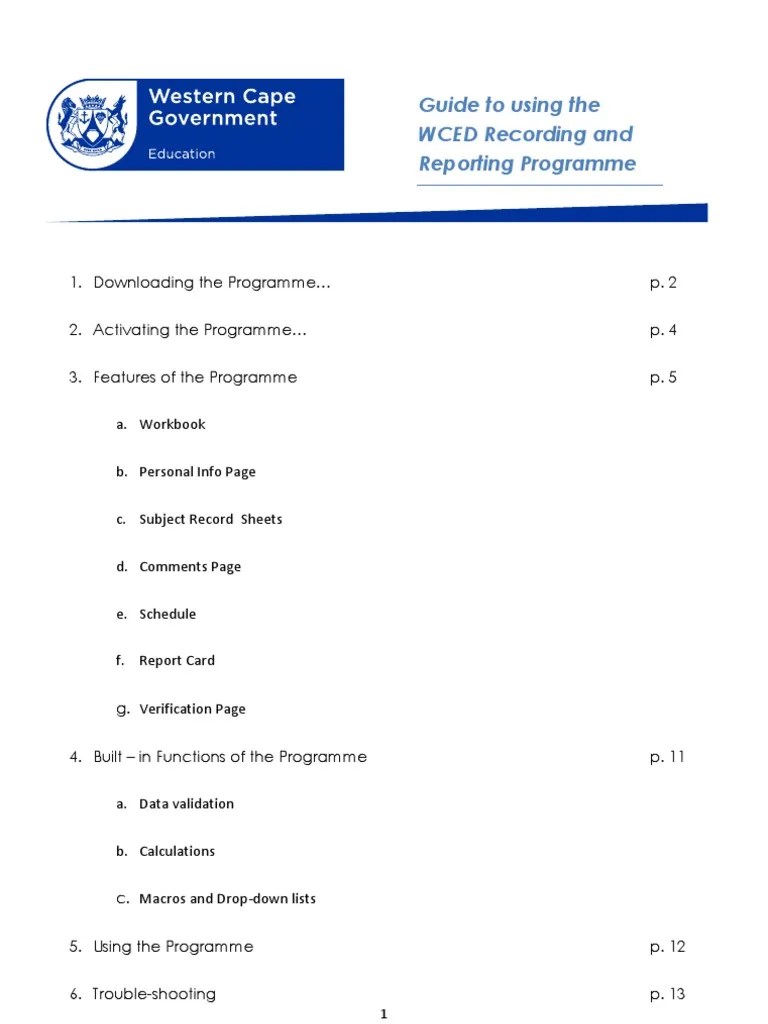 Guide to Using the WCED Recording and Reporting Programme Microsoft