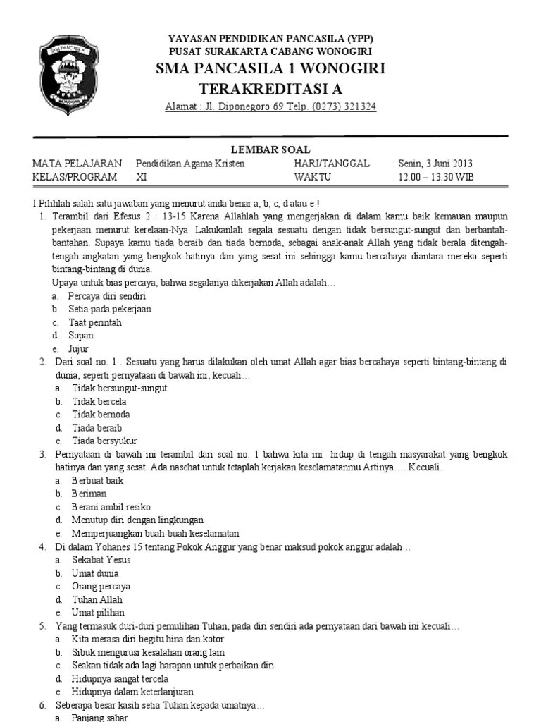 Download Soal Agama Kristen Sma Masnurul
