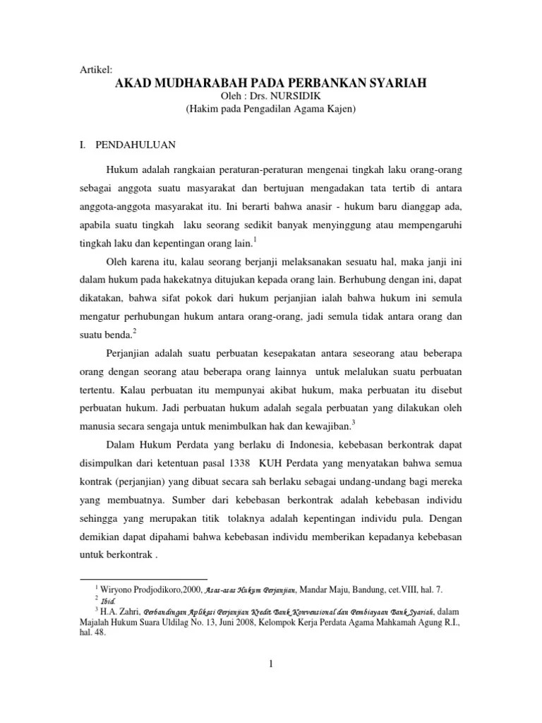 Artikel Akad Mudharabah Pada Perbankan Syariah