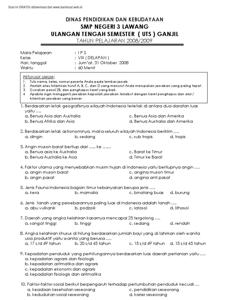 Soal Ips Kelas 8 Semester 1 Bab 1