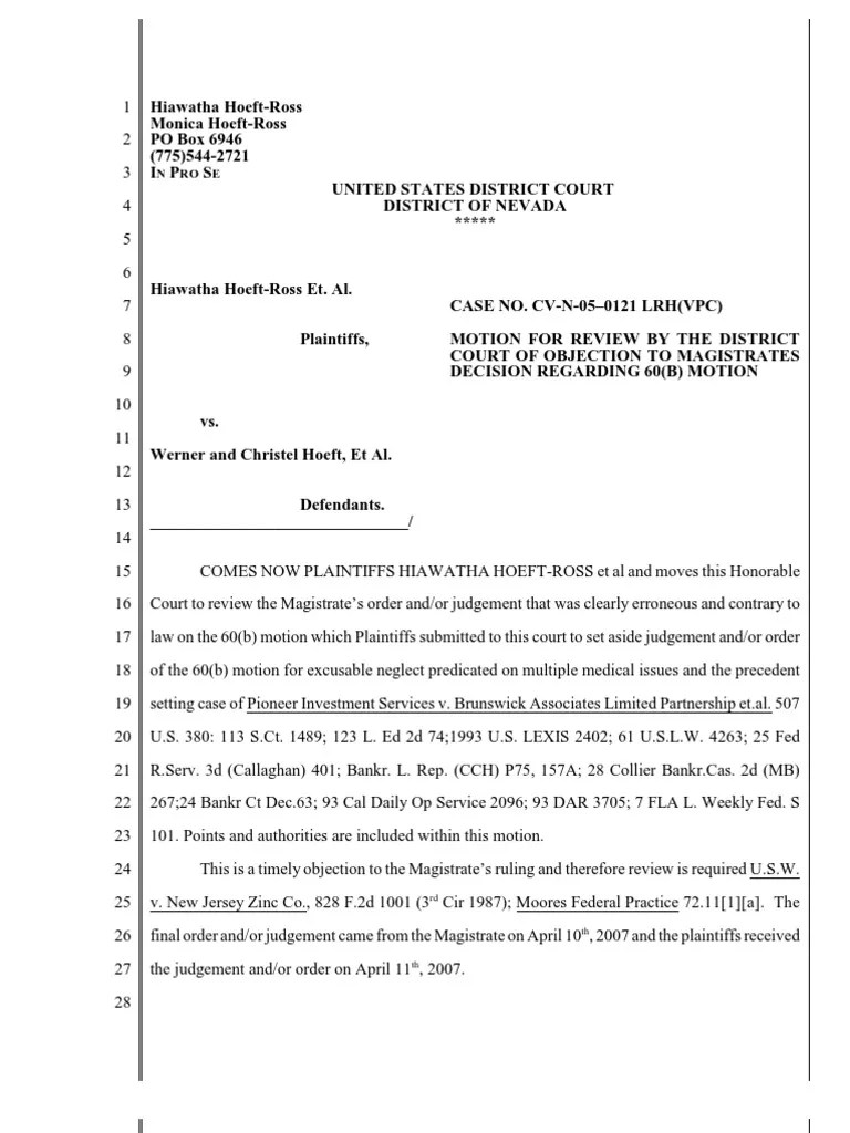 Motion for Review of 60(b) Motion Default Judgment United States