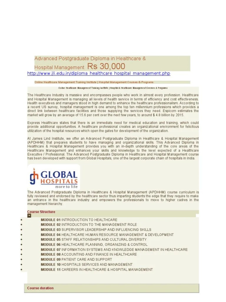 Advanced Postgraduate Diploma in Healthcare Health Administration