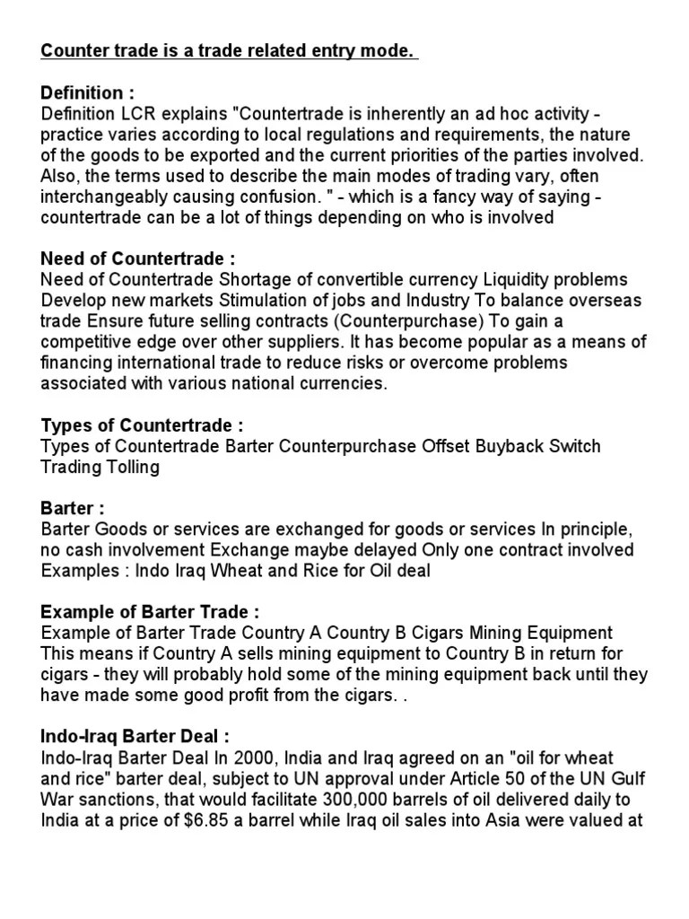 Counter Trade I2 PDF Barter Trade