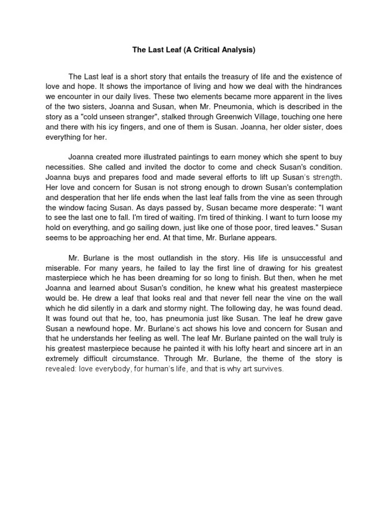 The Last Leaf Fiction & Literature