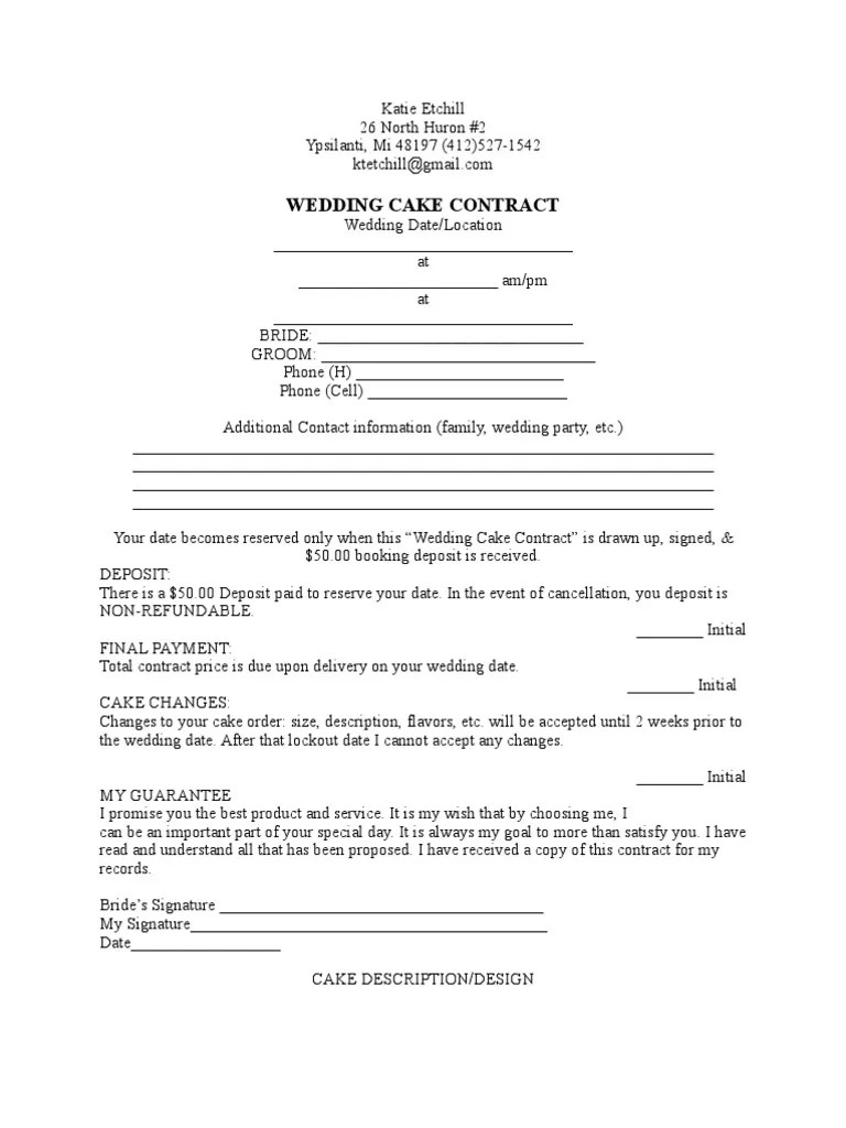 Wedding Cake Contract PDF Ceremonies Family