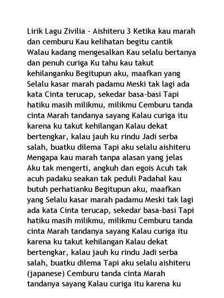 Lirik Lagu Cemburu Tanda Cinta Marah Tanda Sayang