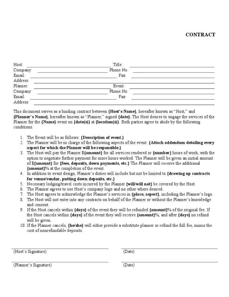 Event Planner Sample Contract