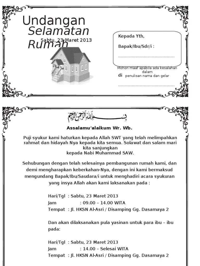 Contoh Surat Undangan Syukuran Menempati Rumah Baru - Contoh Surat Terbaru