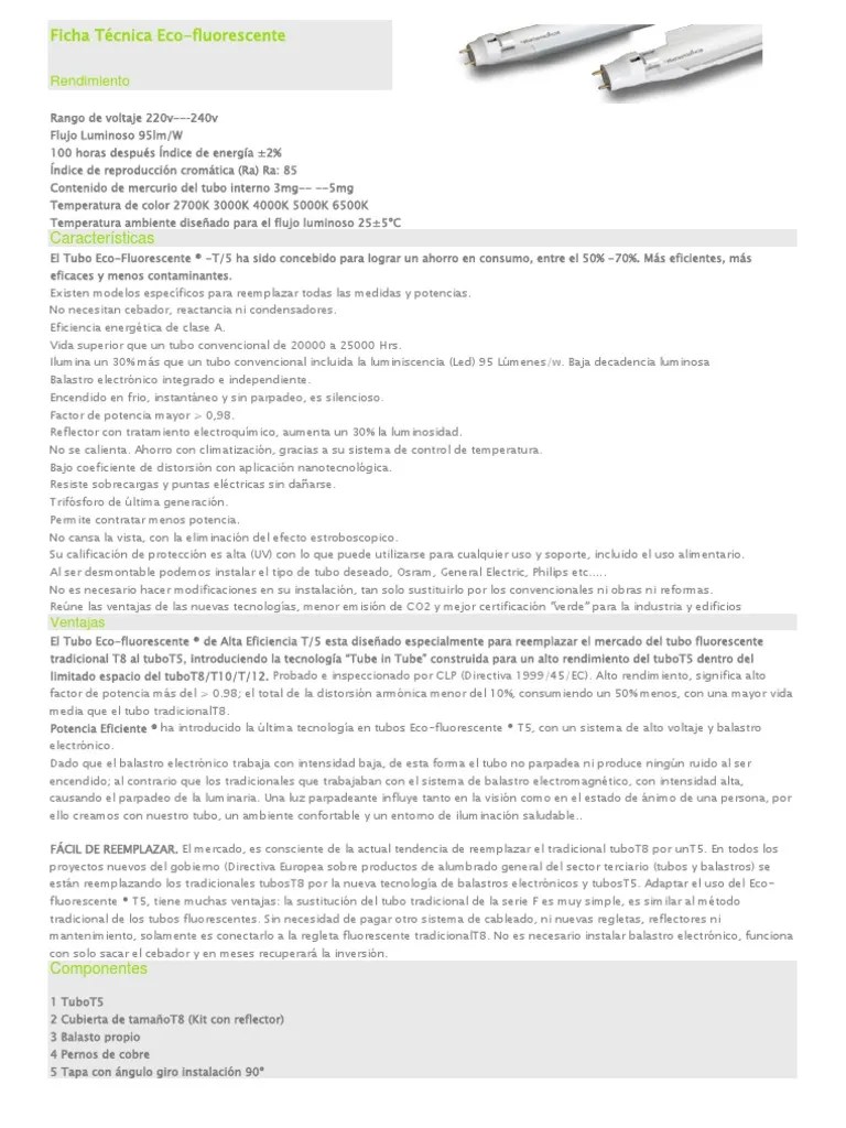 Ficha Tecnica Fluorescentes Lámpara fluorescente Encendiendo