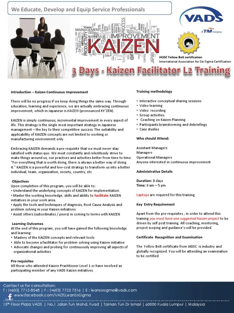 Kaizen Facilitator Level 2 Training Brochure V1 18062013