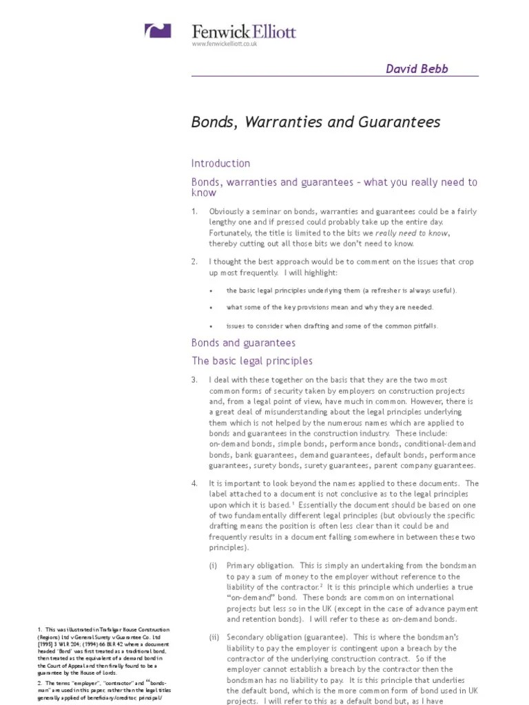 Bonds, Warranties and Guarantees Guarantee Surety Bond