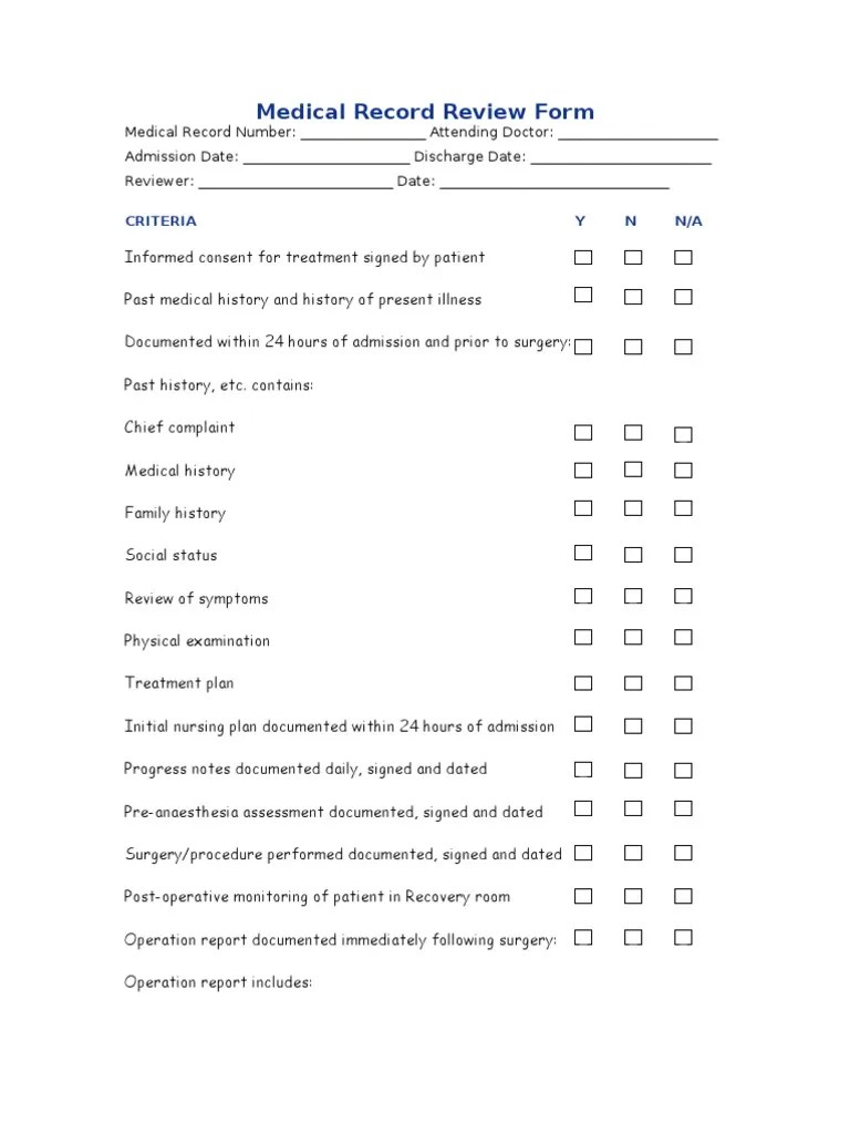 Medical Record Review Form