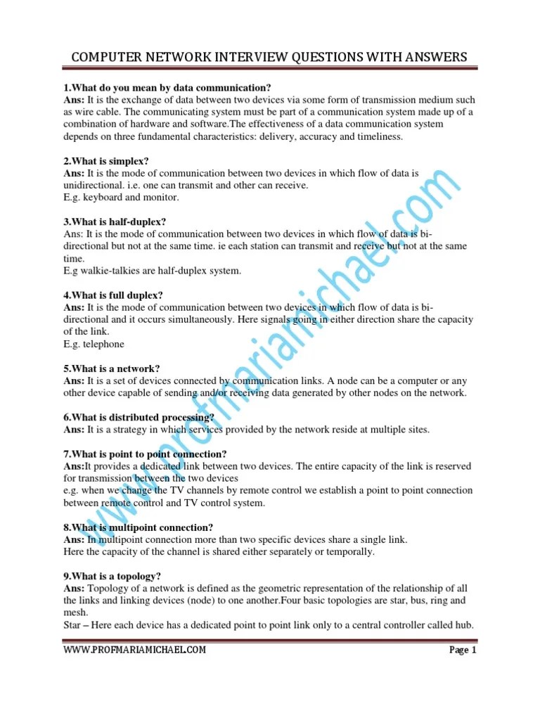 Networking Interview Questions PDF