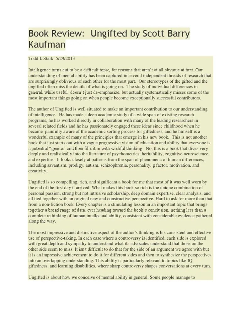 Book Review of Scott Barry Kaufman's Book Ungifted by Todd Stark PDF